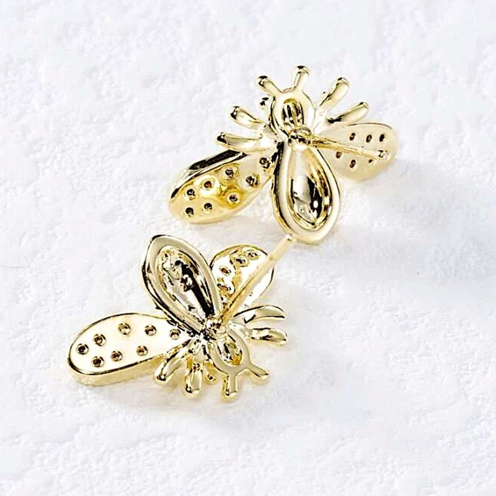 Bumble Bee Gold Plated Stud Zircon Earrings - Picture 5 of 6